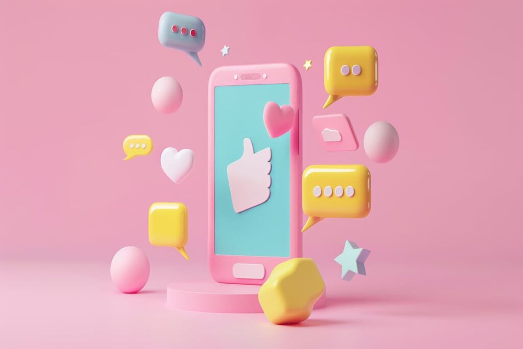 スマホとシェアやコメント、いいねイラスト