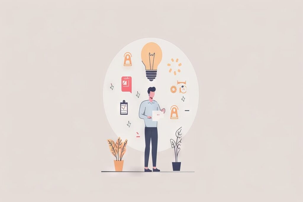 色々なことを考えている男性のイラスト